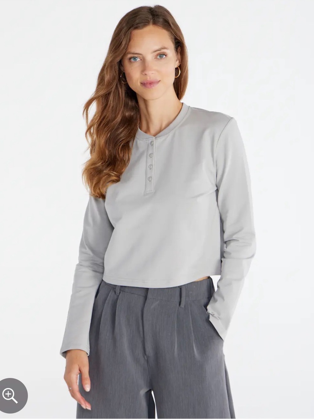 Bylt Women’s LUX Relaxed Crop Henley Long Sleeve Size Medium Storm Gray